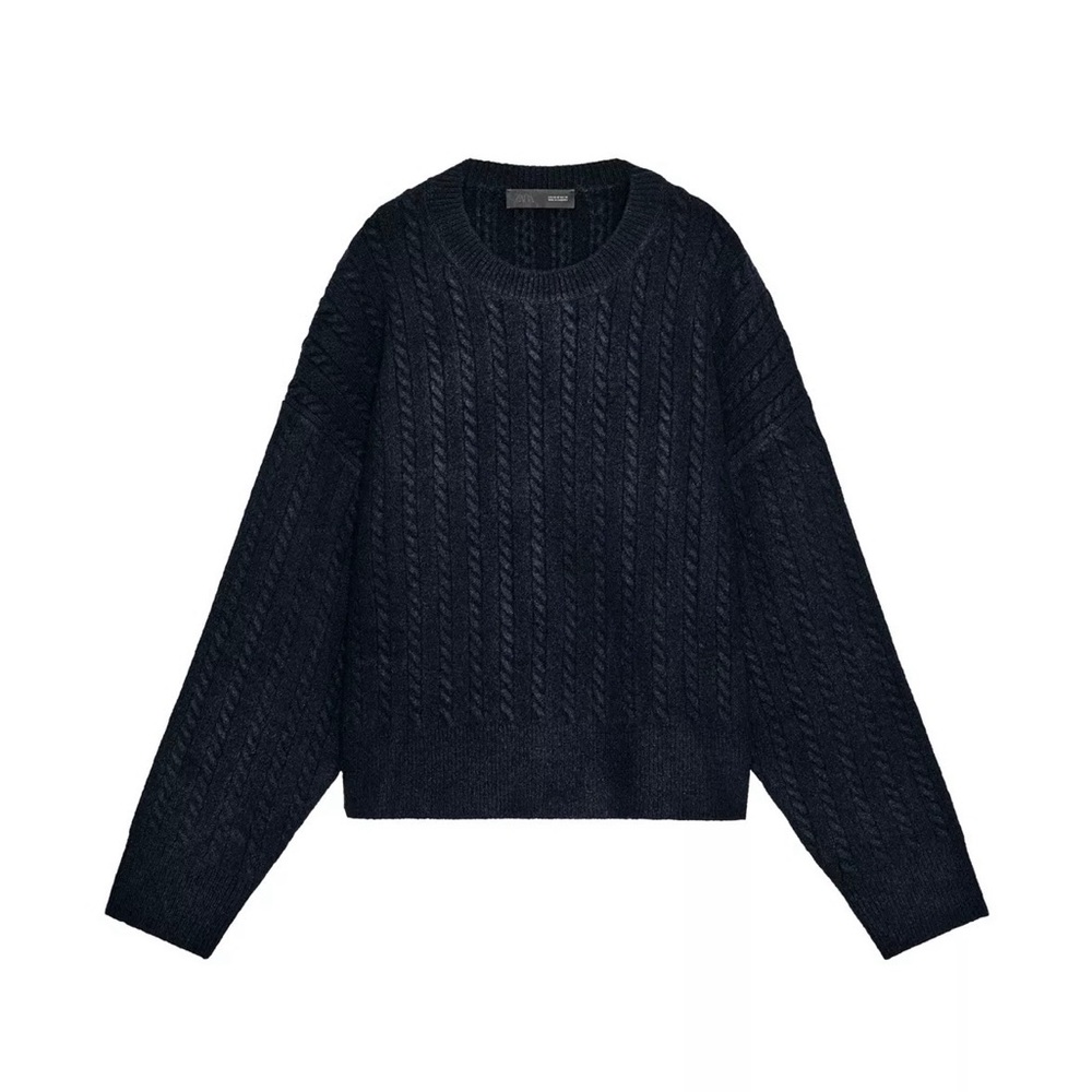 Zara Navy Cable Knit Sweater in navy blue - medium